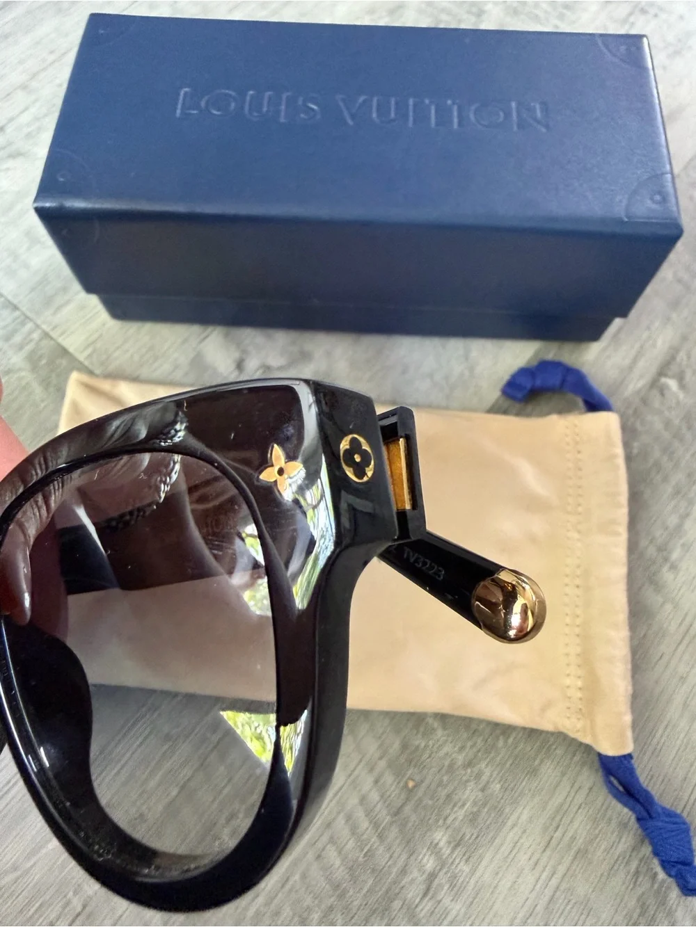 Louis Vuitton Black Cat-Eye Sunglasses with Gold Accents